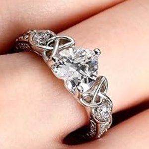 2ct Moissanite Celtic Knot Heart Ring - Sterling Silver Promise & Cocktail Ring
